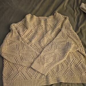Old Navy Cream Cowl Neck Sweater with Geometric Knit